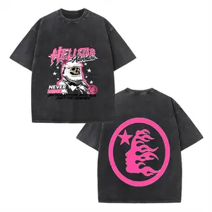 Casual Streetwear, Men's T-Shirt, Hellstar Astronaut And Pink Flame Logo, Summer And Autumn Wear, Gift For Trendy Young Men