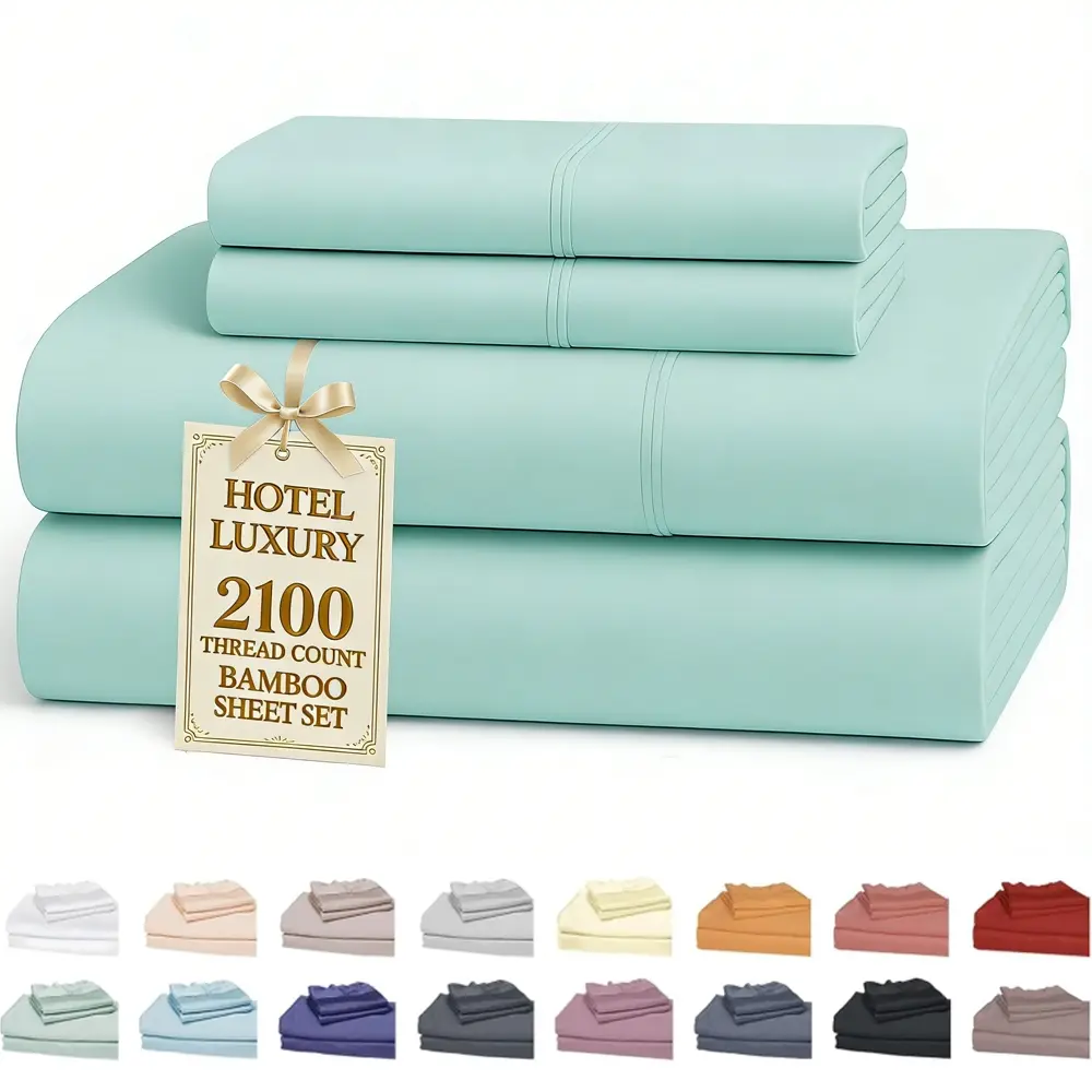 3/4-Pieces Breathable Bamboo Bed Sheets Fitted Sheet&Pillowcases Set Bamboo Sheet & Pillowcase Sets, Queen Bamboo Twin Sheet Set, Cooling Queen Sheets Set,Cooling Bed Sheets 16'' Deep Pockets Fit for Hot Sleepers Great Gifts Breathable Bamboo Sheets