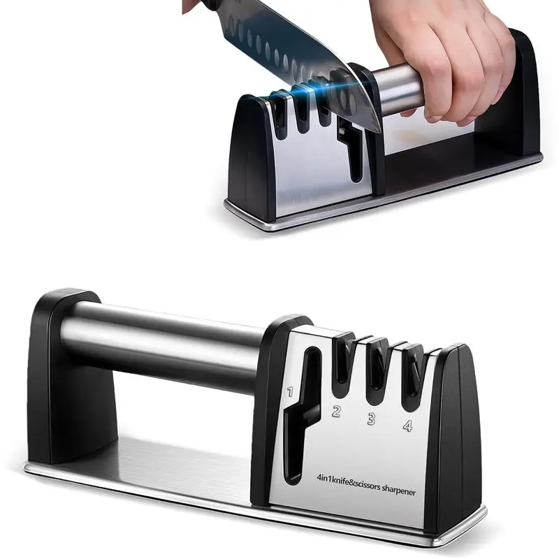 Knife Sharpeners, 4 in 1 Professional Chef's Kitchen Knife Accessories, Kitchen Blade & Scissors Sharpening Tool, Versatile Manual Knife Sharpener, Easy to Use, for Kitchen Knife