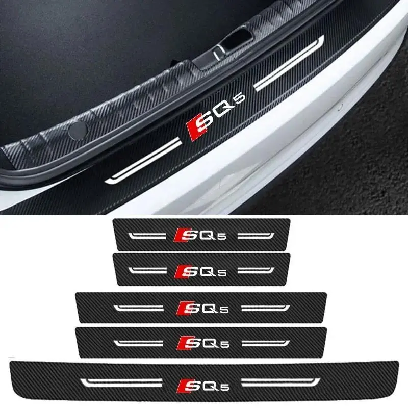 Car door Threshold Sill Protective Stickers for Audi SQ5 Logo Carbon Fiber Rear Trunk Bumper Trim Anti Scratch Accessories