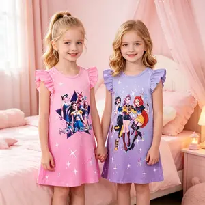 Spring & Summer Girls Sleeveless Casual Two-Piece Dress Outfit, Kids Cute Cartoon Printed Clothing Set, Soft Skin-Friendly Fabric, Breathable Children Daily Playwear