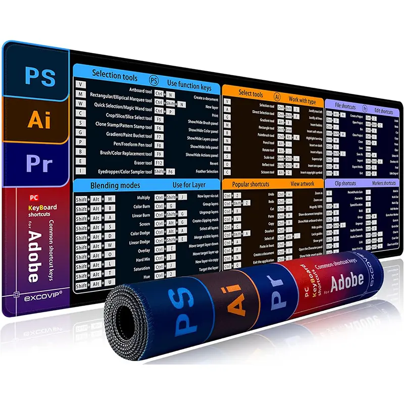 Mouse Pad Shortcut Keys For Adobe/Photoshop Computer Desk Programming Work Easy Reference Desk Setup Daily Use, cheat sheet mouse pad for Adobe/Photoshop