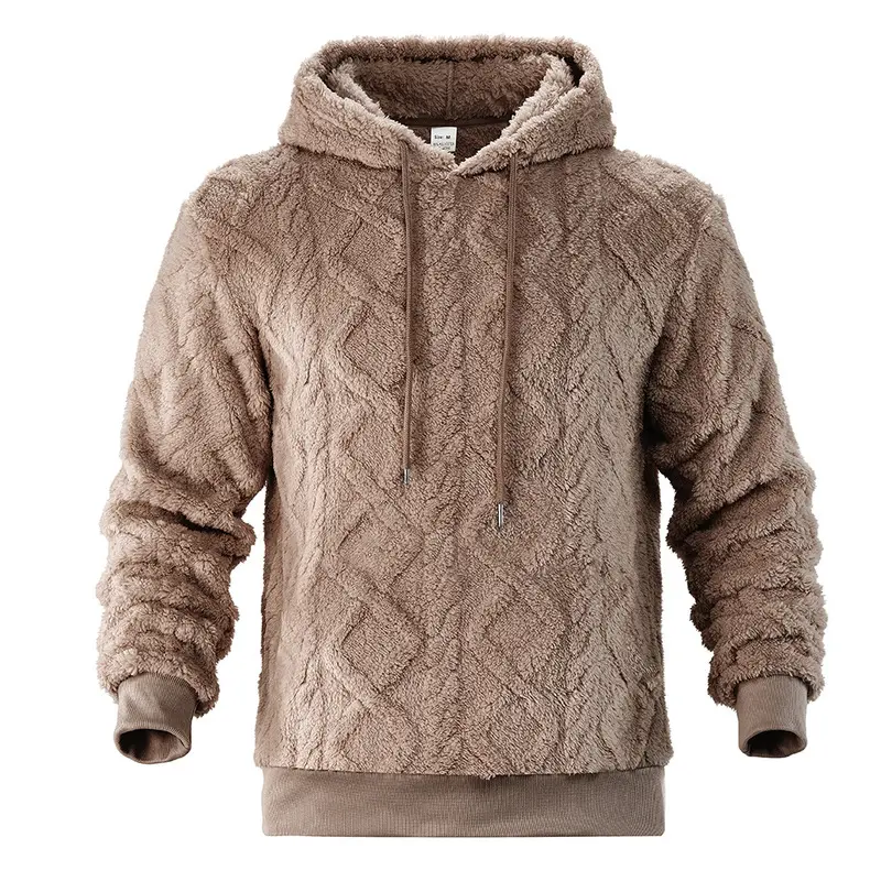 Men's Heavyweight Fleece-Lined Long Sleeve Pullover Hoodie, Relaxed Fit Menswear Tops, Medium Length Casual Sports Sweatshirt, Winter Outerwear, Machine Washable, Polyester