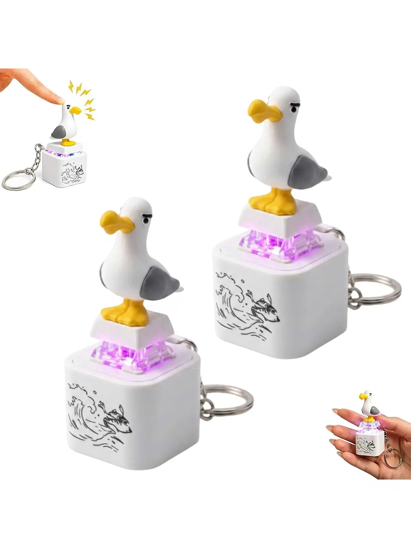 Seagull MINE! Button Keychain - Featuring realistic sound effects and LED lights, this fun interactive gift for friends and family is from Summerwins. Comes with a voice-activated rechargeable quacking keyboard Cute Keychain