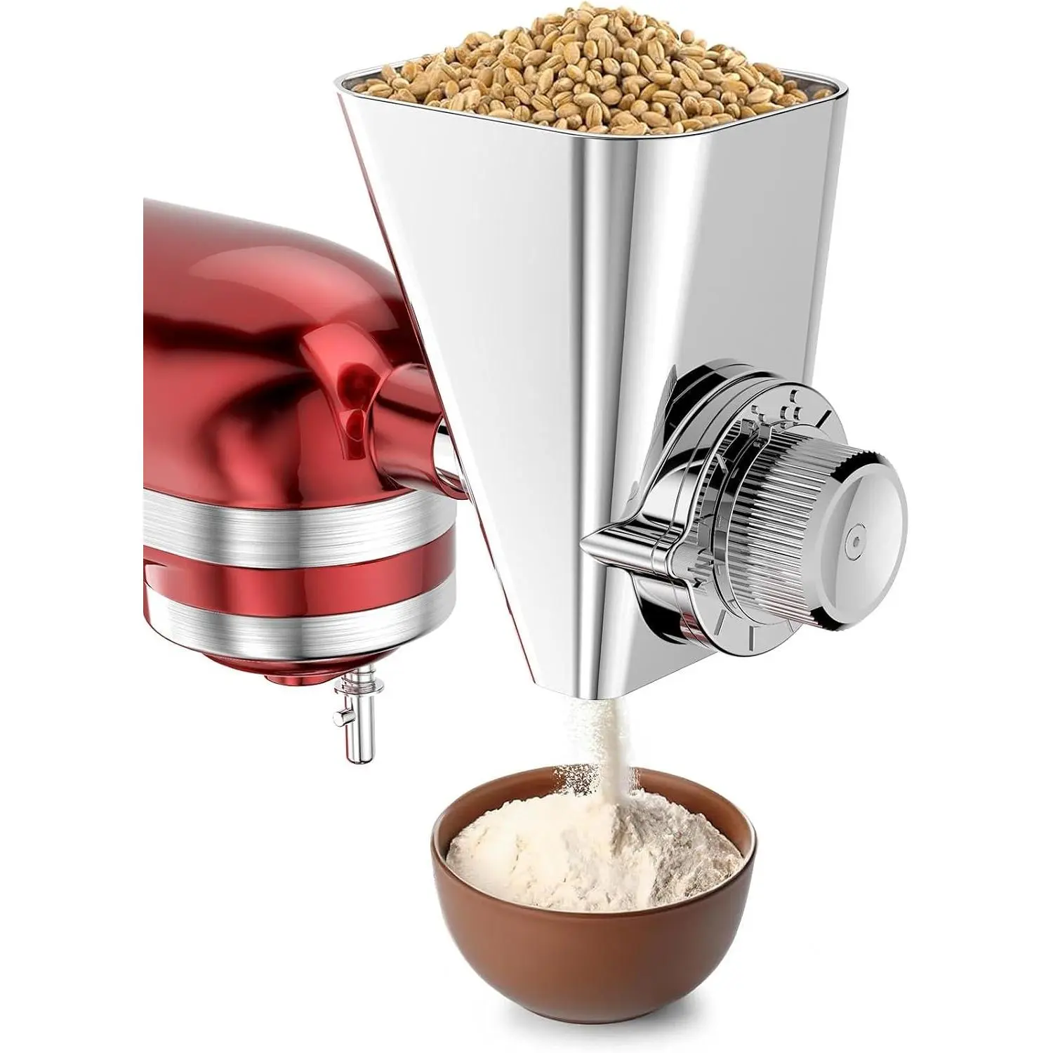 Metal Grain Mill Attachment for  Stand Mixer, 10 Levels, Flour Mill, Fit for Non-Oily Dry Grain Corn, Coffee Bean, Buckwheat, Oats, Millet.