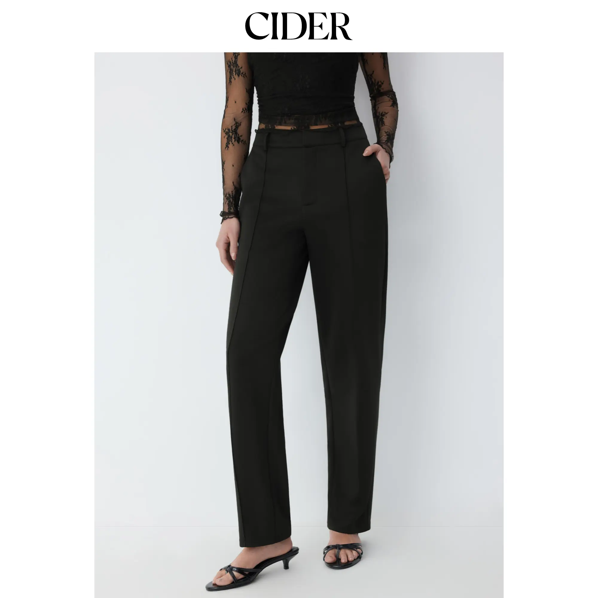 Cider Mid Rise Tapered Trousers Black Pants