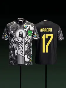 Brazil Christ The Redeemer Special Edition Soccer Jersey, Magician Number 17 Men Short Sleeve Quick Dry Football Shirt