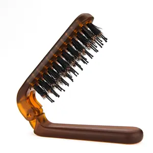 Portable Folding Travel Boar Bristle Hair Brush, Collapsible Mini Pocket Hairbrush for Men Women Kids, Suitable for Thin Thick Curly Straight Wet Dry Hair, Restores Hair Shine