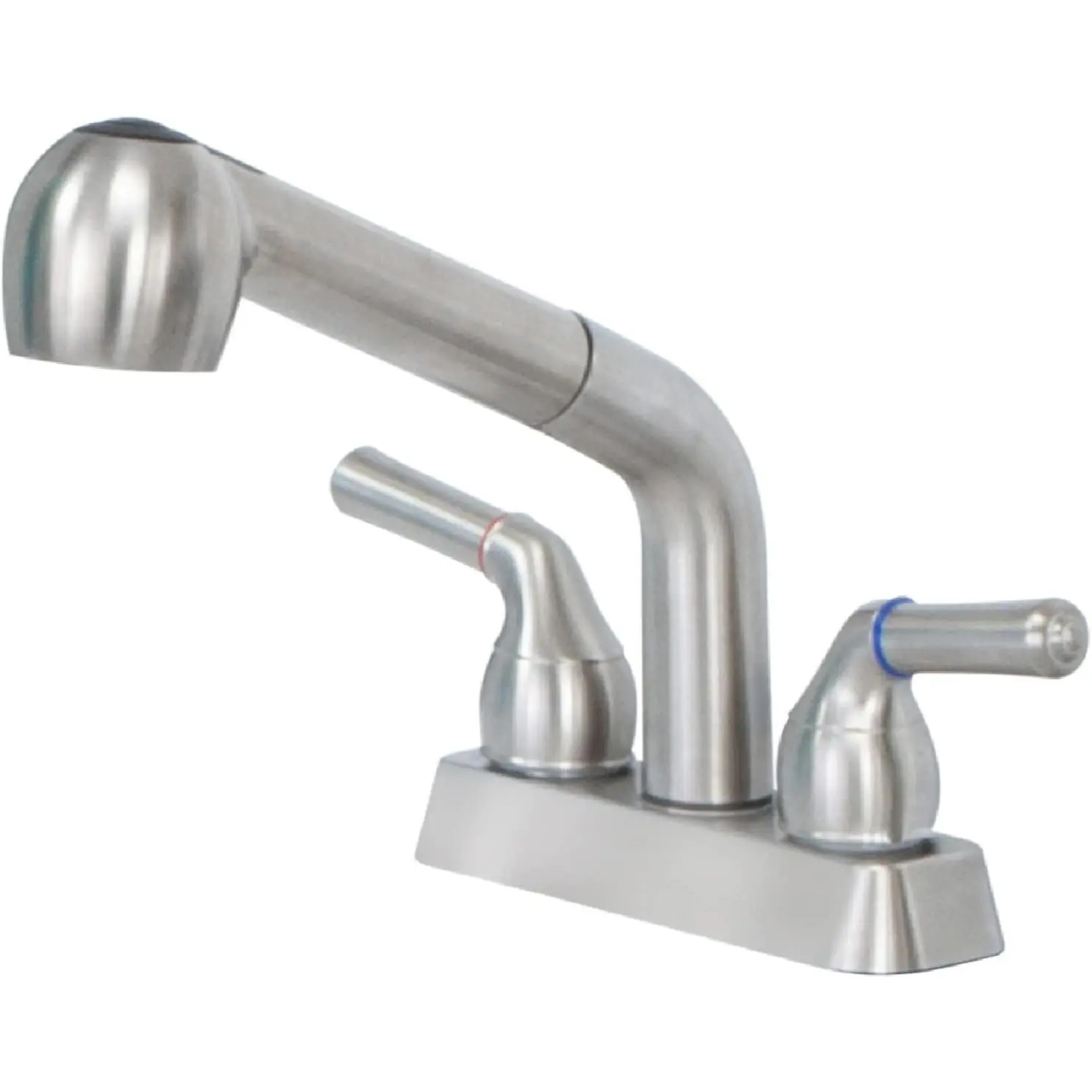 JS Jackson Supplies Dual Handle Pull Out Faucet, Stainless Steel Finish, 4 Inch Center Set, Universal ABS Plastic Faucet for Utility Sink & Laundry Tub with Spray Setting