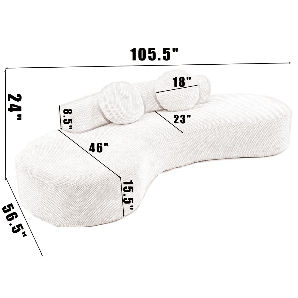 105.5-inch curved sofa, includes 2 throw pillows, modern minimalist cloud-style sofa, 3-4-seater pointed-end corduroy sofa, suitable for bedrooms, living rooms, and apartments, no assembly required, Foldable Linen Storage Ottoman Bed