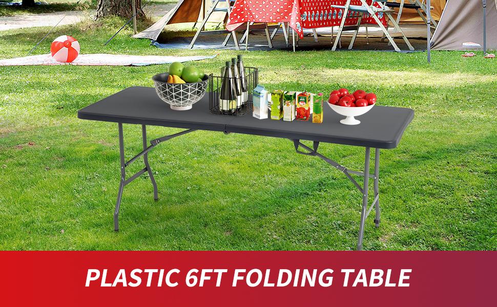 Folding Half Portable Foldable Table for Parties Backyard Events (White, 6 FT 70 * 29) (Black, 6 FT)