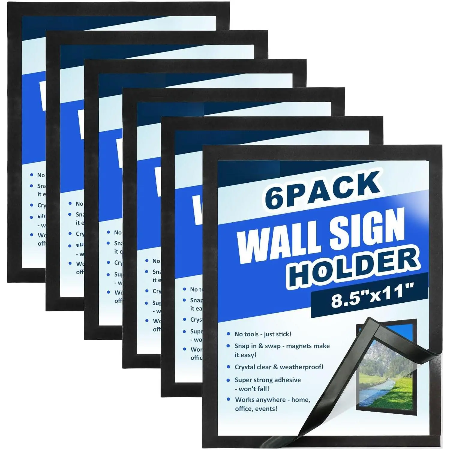 Sign Holder & Picture Frame 8.5 x 11 - Self-Adhesive  Frames with   Border, Clear PVC Document/Poster/Paper Wall Mount Holder for  Office Store, 6 Pack