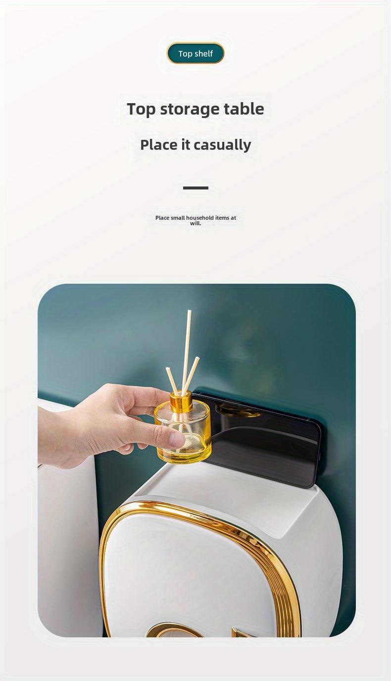 OTEN Large Capacity Double-layer Waterproof Tissue Storage Box Wall Mounted Plastic Roll Paper Holder Non Perforated Design with Storage Compartment Home Goods Installation Golden