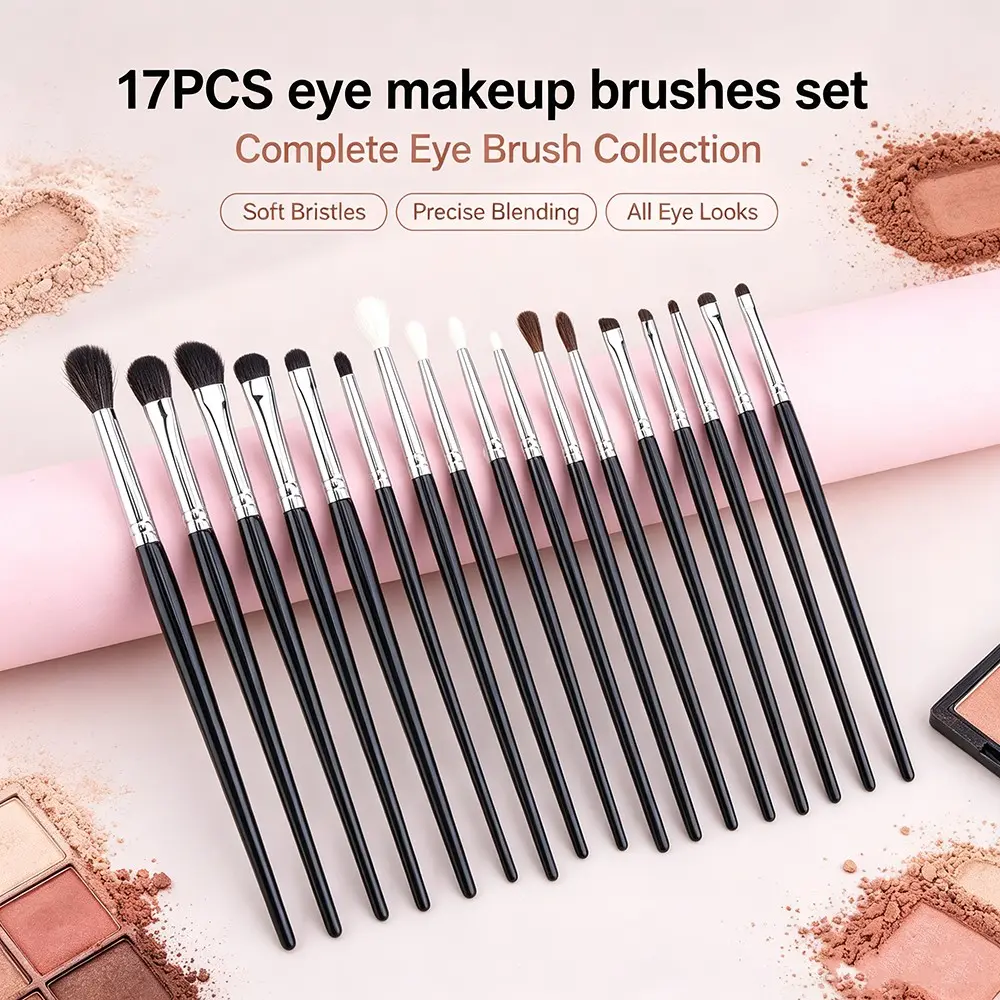 17pc Eye Makeup Brushes Set, Professional Eyeshadow Crease Blending Smudge Brush Set, High-Quality Copper Tube & Horsehair & Goat Hair