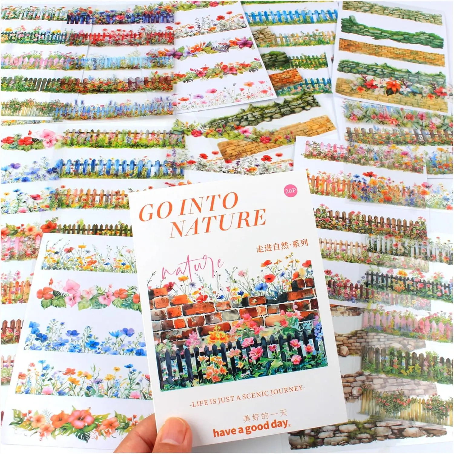 20 Sheets Gardening Scene Pre-Cut Sticker Book for Junk Journal Supplies, Flower Fence Retro Wall Collage Background Journaling Stickers,  and Washi Stickers for Adults Planner Bujo