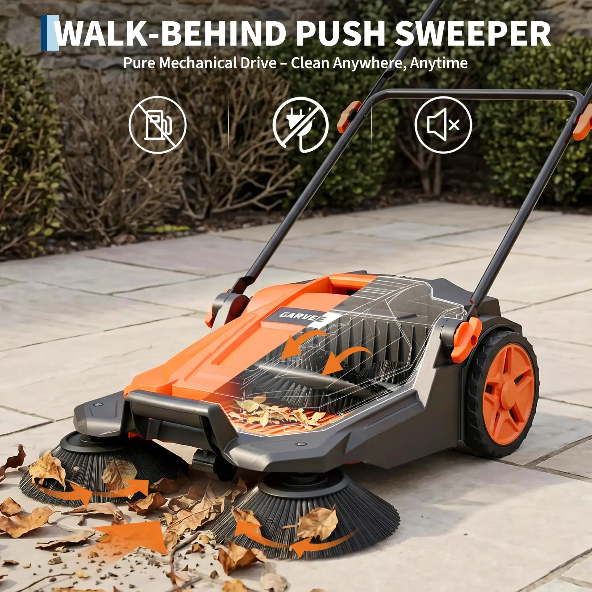 summerwins 26'' Walk Behind Lawn Mow Sweeper - Lightweight Steel Home Care Broom, Gas-Free Eco-Friendly, 5-Gallon Waste Bin, Foldable Adjustable Handle, 5-Blade Precision Reel Cutting, Large Wheels, Quiet Operation, All Ages, Multi Grass Types Compatible