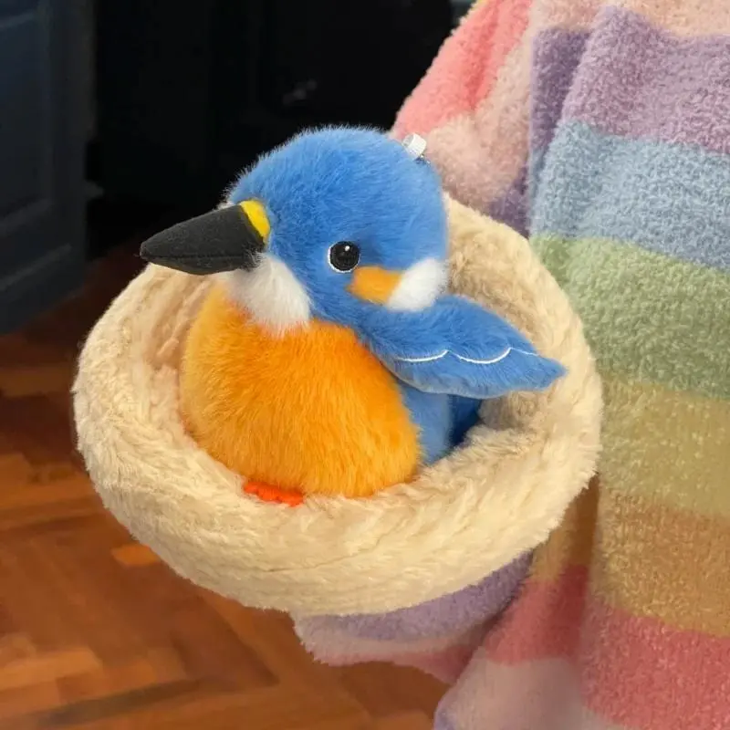 Kawaii Birds Plush Pendant Toys Keychain Simulation Parrot Bird Nest Plush Keyring Anime Cute Gifts for Girls Kids