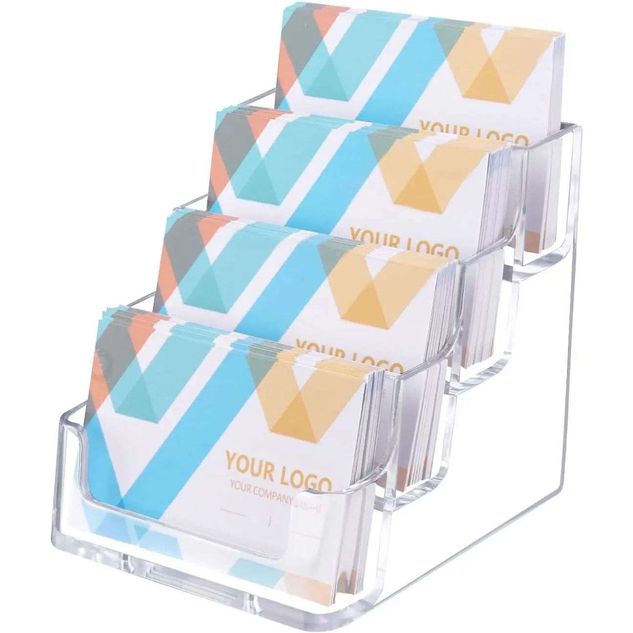 1 count Desktop Clear Bussiness Card Holder, Plastic Card Display Stand, 4 Tier  Card Holder for Office