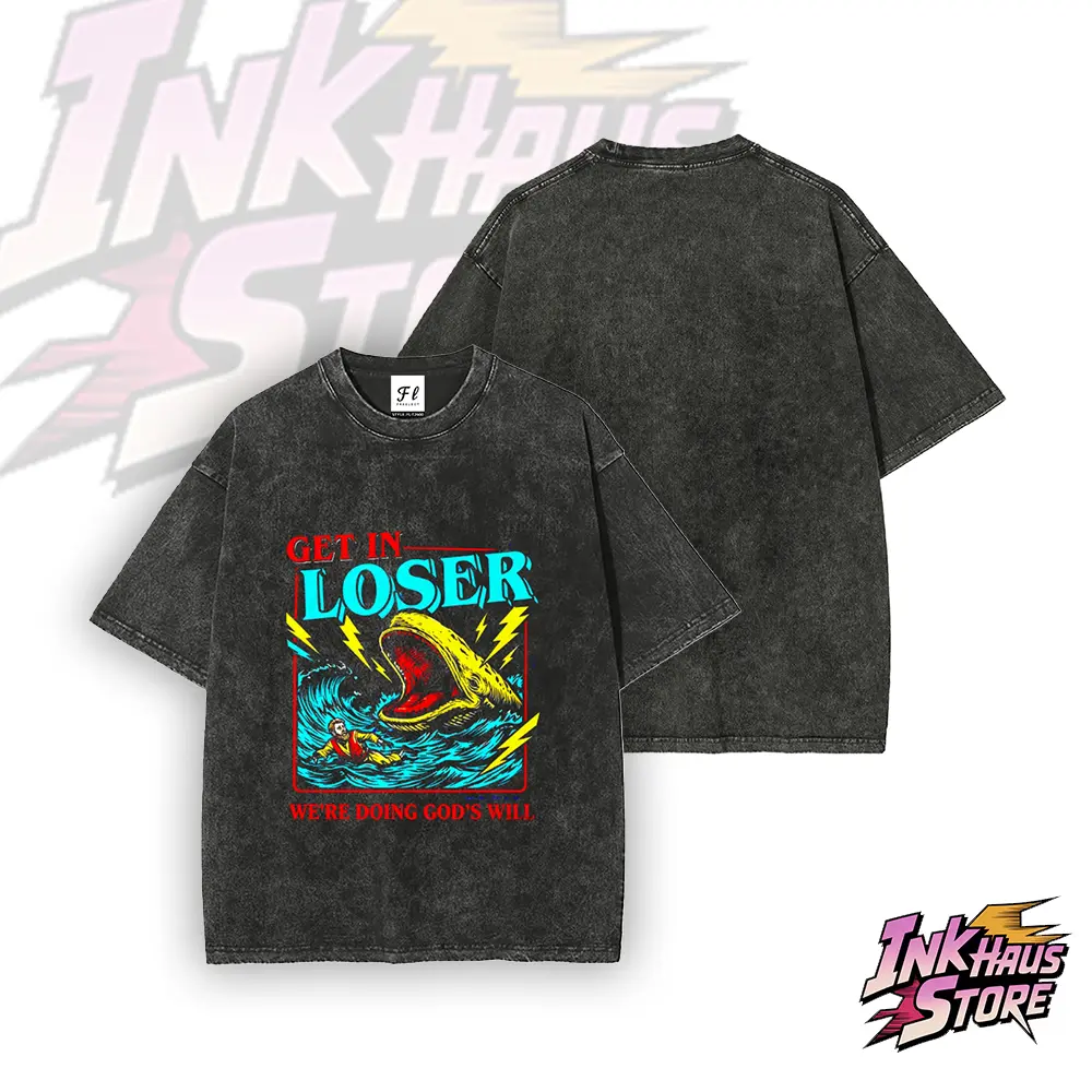 "Get In Loser We're Doing God's Will" Funny Jonah Whale--Short Sleeve Cotton Unisex Retro wash Tee