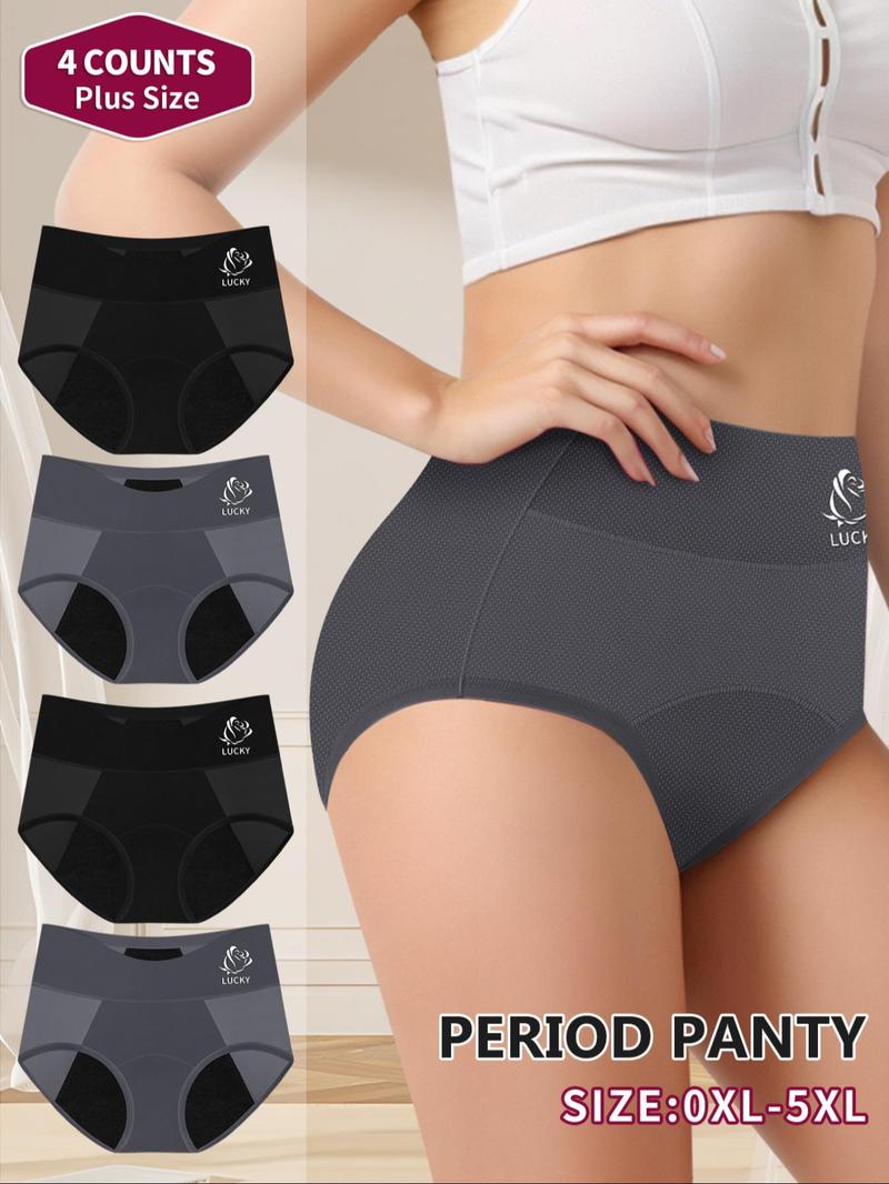 【Plus Size】 Letter Print Period Panty, Breathable Comfortable Period Panty for Daily Wear, Women's Underwear for All Seasons