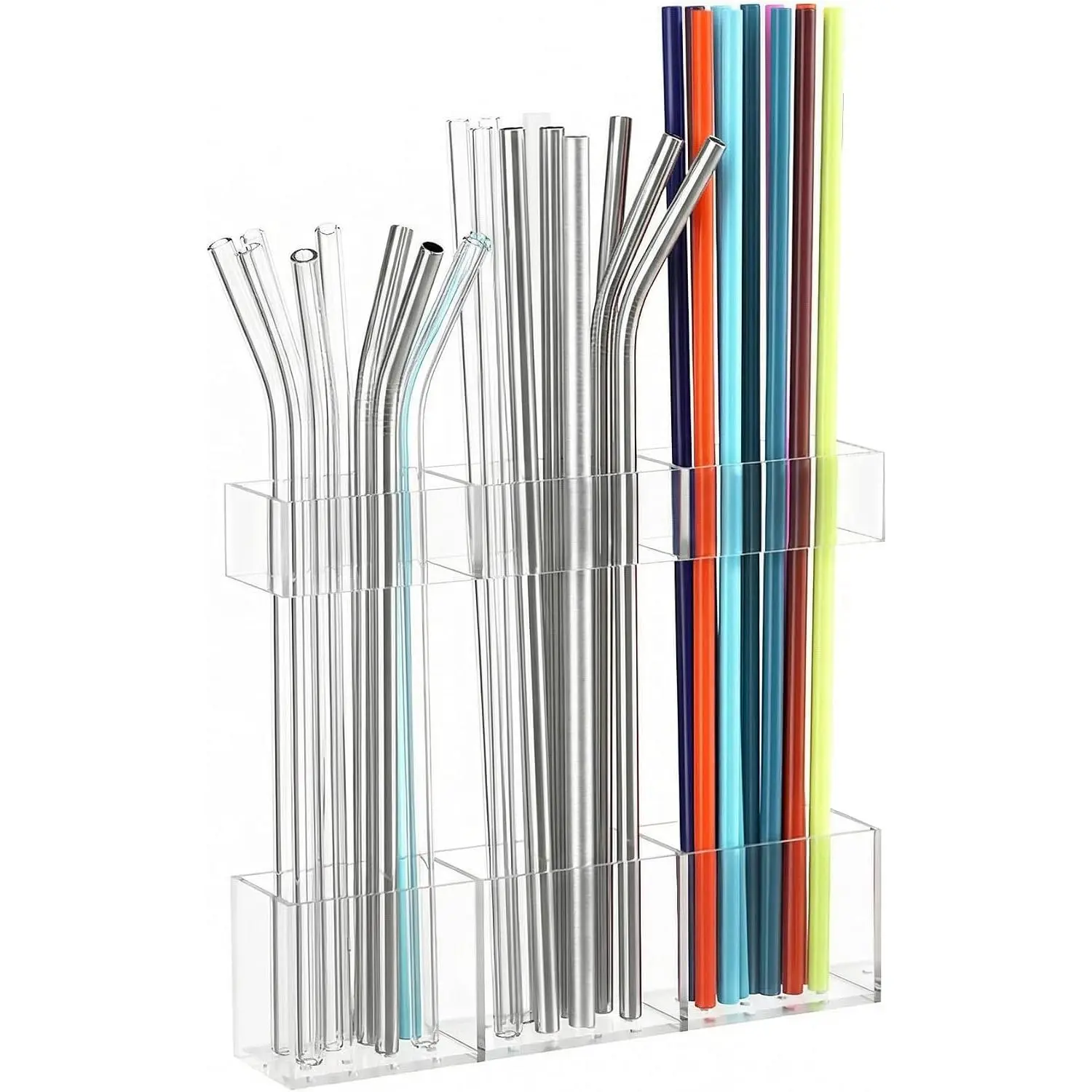 Straw Holder for Cabinet Door,  Tumbler Straw Organizer Storage Container Mount for Kitchen Counter Cupboard Door (Transparent, 5.7inch)