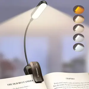 20 LED Reading Light for Books in Bed, Eye Caring, 5 Colors & 5 Brightness 3-100LM Dimmable, 1200mAh Rechargeable to 90H, Lightweight Clip on Light