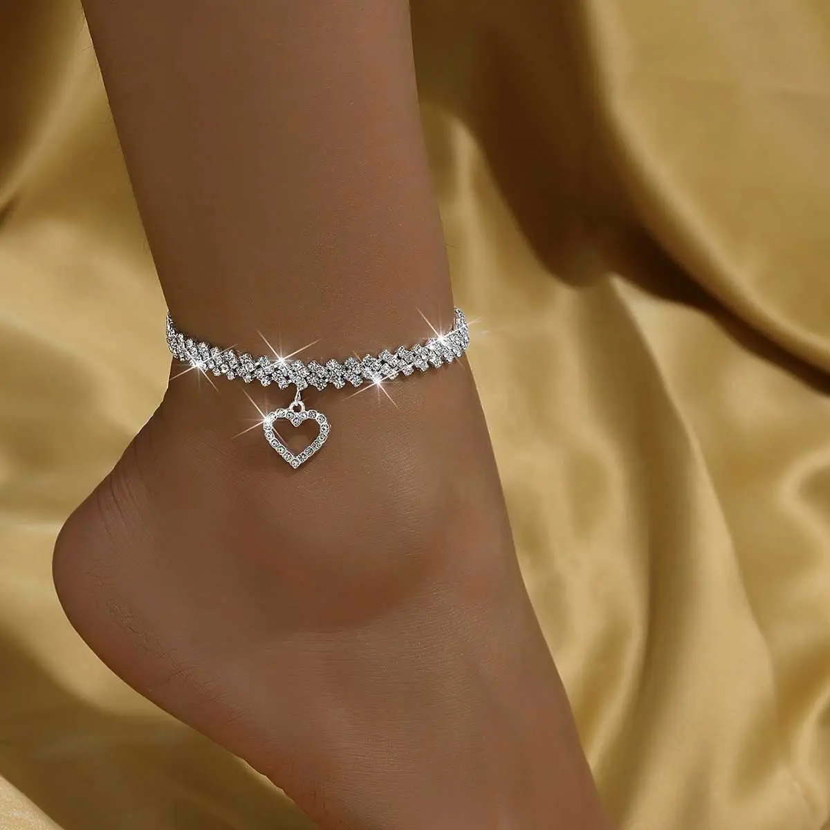 Personalized Irregular Rhombus Diamond Rhinestone Gypsy Anklet Wholesale Gold Anklet Rhinestone Beach Foot Jewelry LZ260923A27