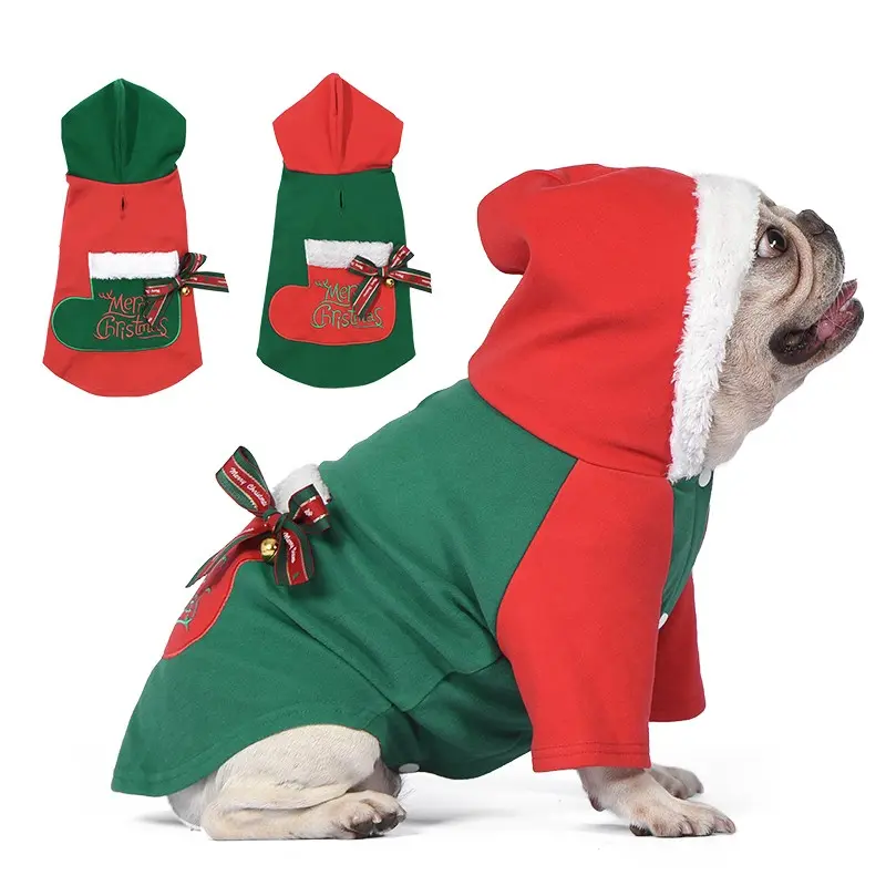 Koogal Dog Winter Coat, Hooded Sweatshirt, Two-Leg Pet Top, Colorblock Design, Suitable for Medium Dogs, Christmas, Halloween