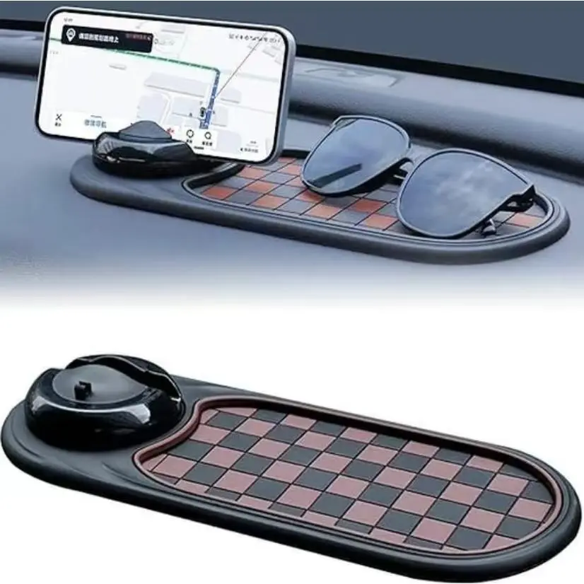 New Multifunctional Car Mat Car Accessories - ABS Material, Anti-Slip and Stable Installation, 360° Rotation Smartphone Mount, Temporary Parking Sign, Center Console Storage Mat for Convenient Access to Necessities