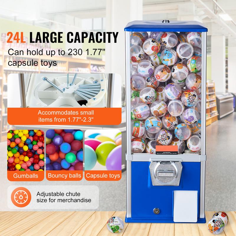 VEVOR 17/21/ 25inch H Gum Ball Machine Vending Machine Coin Bank Retro Candy Dispenser PC Blue/Yellow/Red