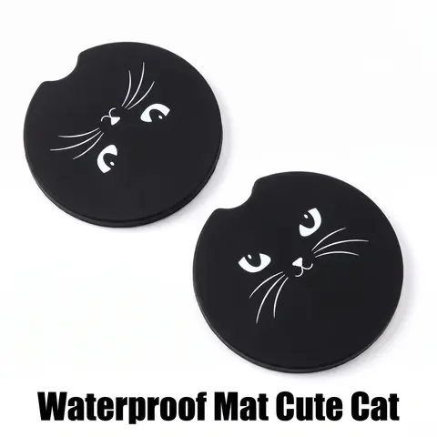 Car Coasters, Cartoon Cat Pattern Waterproof Car Cup Mat, Car Interior Decoration Accessories, Car Accessories Cute