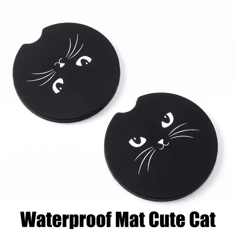 Car Coasters, Cartoon Cat Pattern Waterproof Car Cup Mat, Car Interior Decoration Accessories, Car Accessories Cute