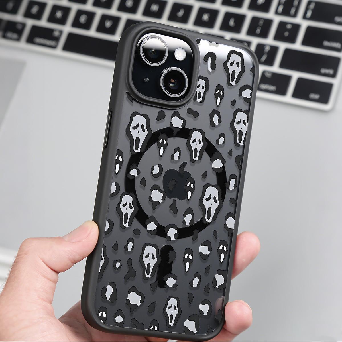 Scream Mask Clear Magnetic Phone Case , Support MagSafe Silicone Bumper Protective Cover For iPhone X 11 12 13 14 15 16 17 Pro Max Plus Air Girl Spooky Faces And Wild Patterns