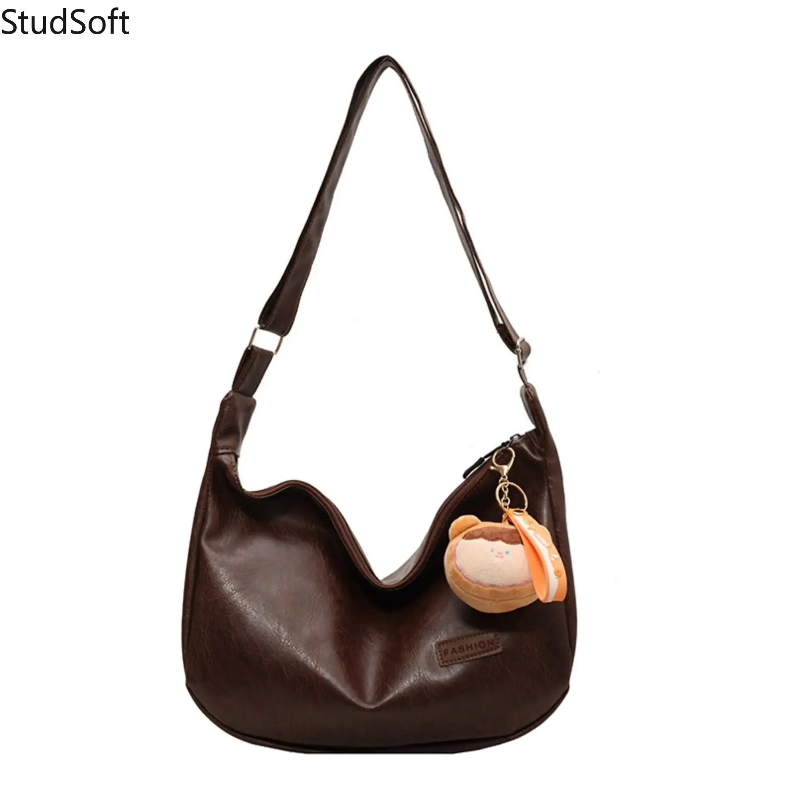 Women's Vintage Soft PU Leather Hobo Bag - Large Capacity Crescent Crossbody Purse with Plush Charm, Slouchy for Casual Daily Travel Shopping (crossbody bags for women),back to school,back to school haul