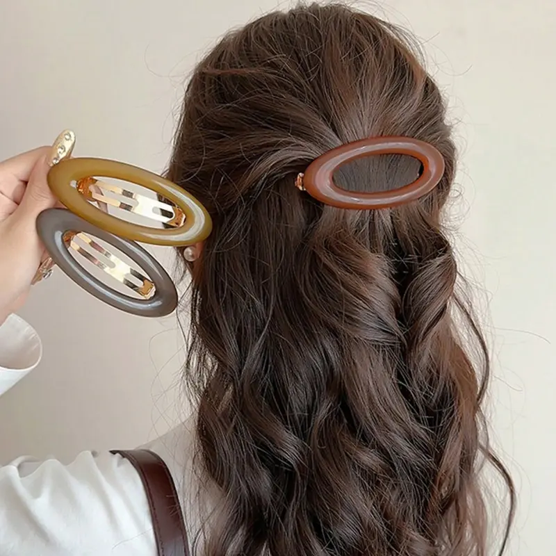 3pcs Elegant Oval Hollow Out Glossy Hair Barrettes, Metal Hair Clip Set, Chic Hair Accessories for School, Prom & Daily Wear, Barrette Hair Clips