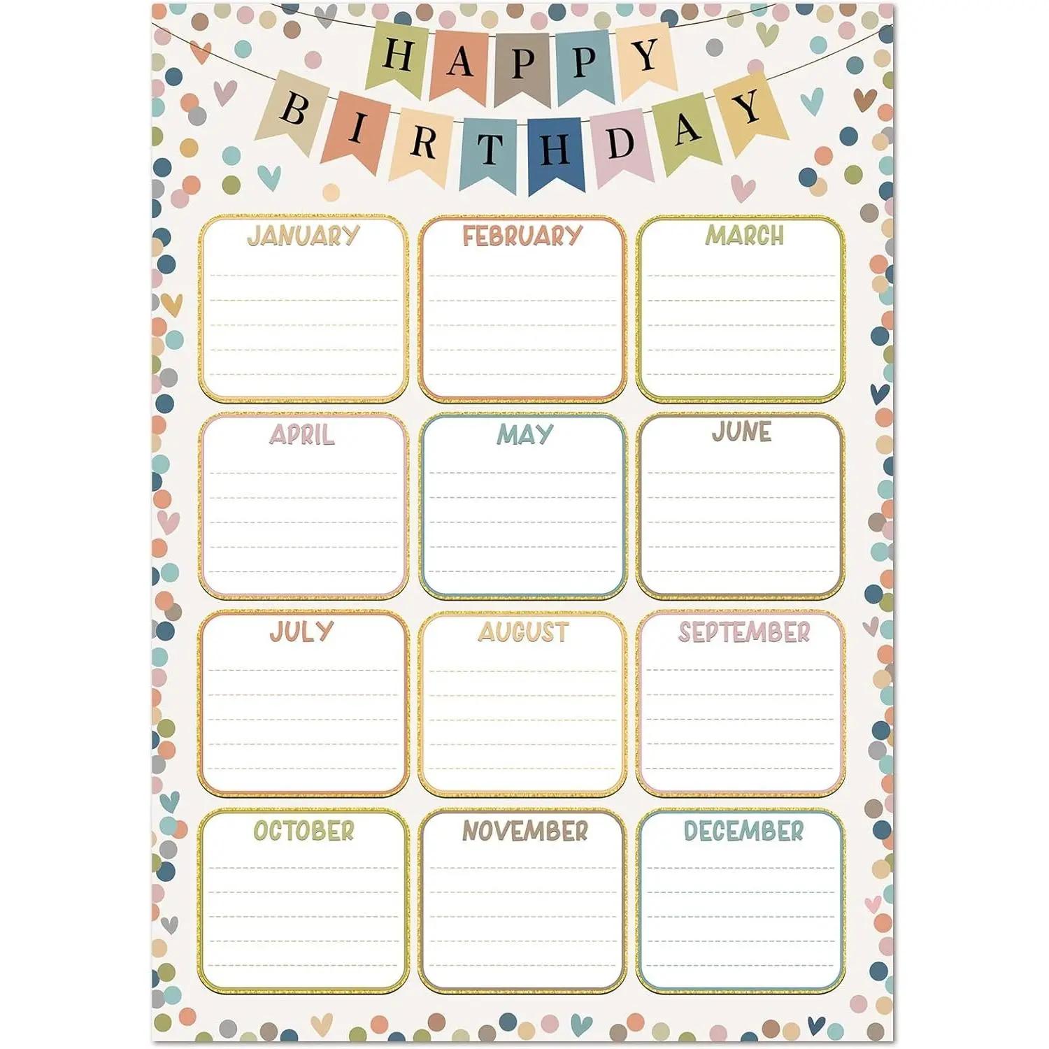 Happy Birthday Chart for Classroom Boho Classroom Birthday Poster | Waterproof Confetti Birthday Poster Calendar Reusable Classroom BirthDay Poster Back to School Bulletin Board Sign Wall Decor