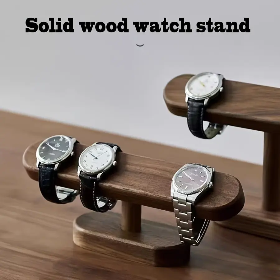 Durable Walnut Wood Watch Stand, Modern Minimalist Design, Scratch-Resistant, Ideal for Home or Commercial Decor, Natural Wood Grain Finish, Watch Holder
