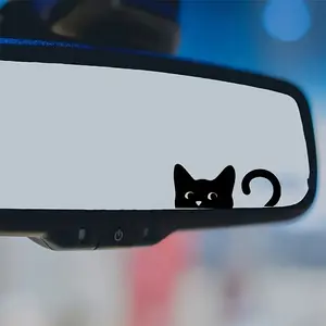 2PC Peeking Cute Cat Rearview Mirror Decal, Waterproof UV-Proof Vinyl Sticker for Auto Rearview Mirror & Car Window Interior Decor
