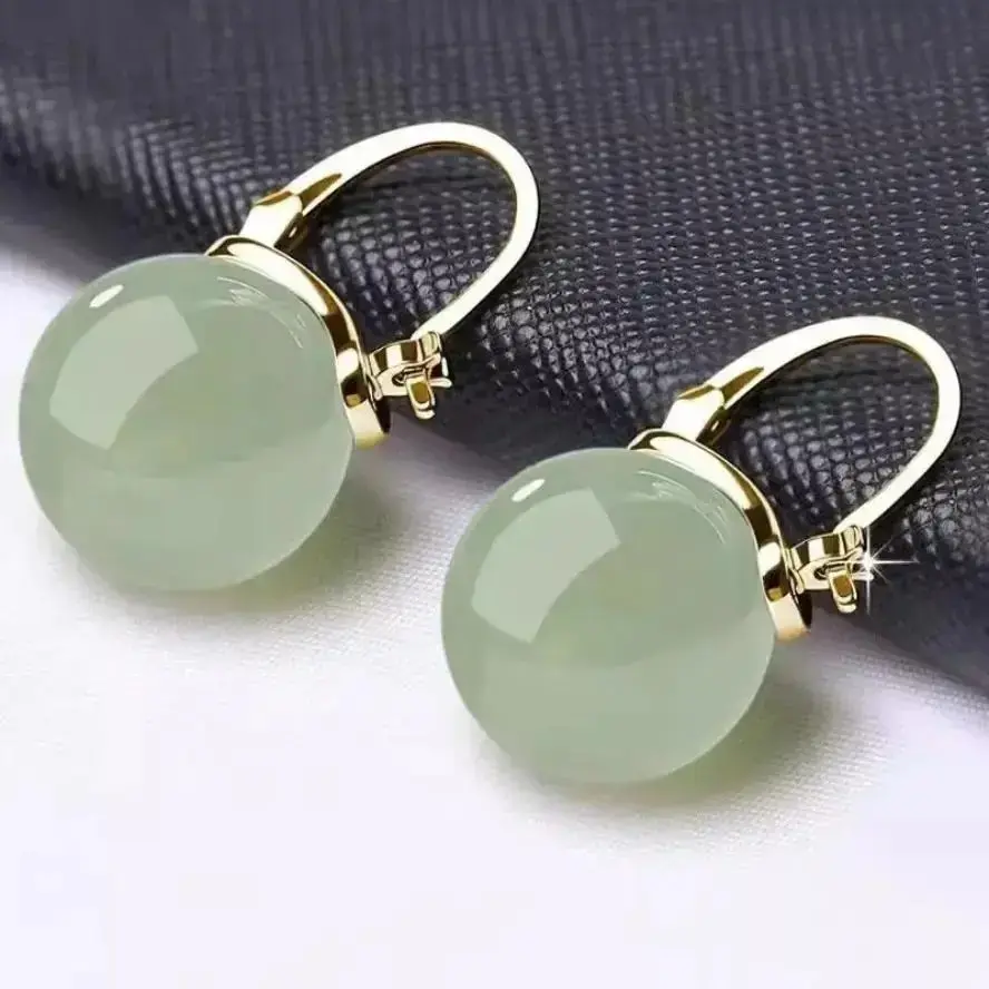 Women's Jade-Style Stainless Steel Hoop Earrings - Anti-Allergy, Minimalist Lightweight, Exquisite Craft, Comfortable, Elegant Look, Buckle Clasp, Plastic Accents, for Work Outfits & Daily Wear
