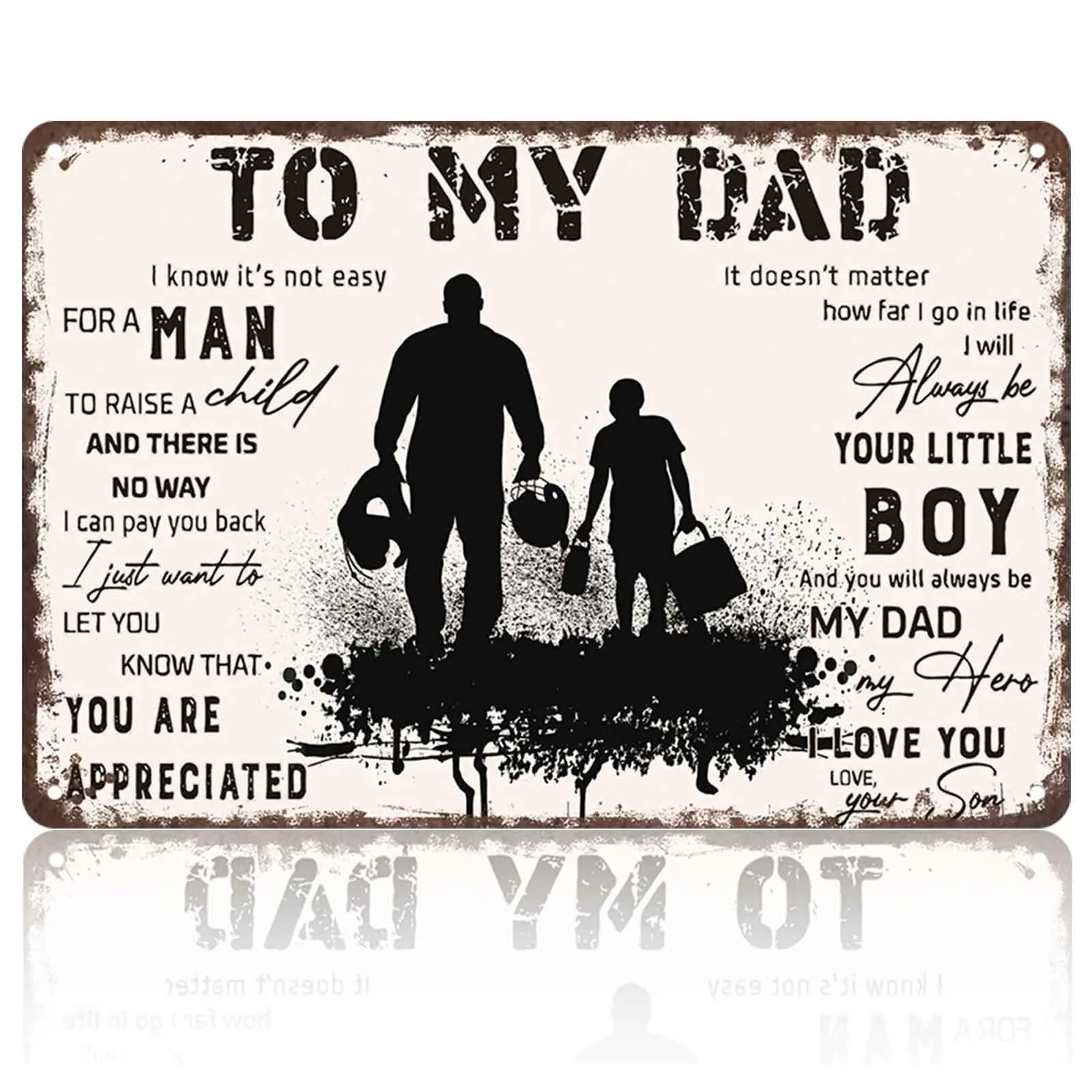 Ink Splash Style Football-Loving Father & Boy Silhouette Hangable Rectangle Aluminum Metal Sign (8x12in) - Home Decor Plaque and Sign, Wall Art, Unique Father's Day Gift for Sports Dads