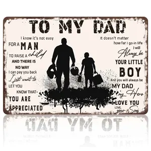 Ink splash style football-loving father and boy silhouette aluminum sign (8x12in), ideal for sports dad birthday & Father’s Day gifts, game room, backyard patio and man cave wall decor for football family households