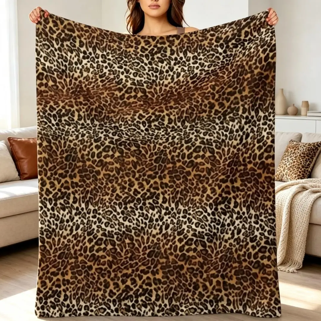 Cozy Leopard Print Flannel Throw Blanket, Super Soft Lightweight Double-Sided Cheetah Pattern Plush Blanket for Adults & Kids, Warm Anti-Pilling All Season Blanket for Bed Sofa Couch Travel Camping Bedroom Home Decor Gift