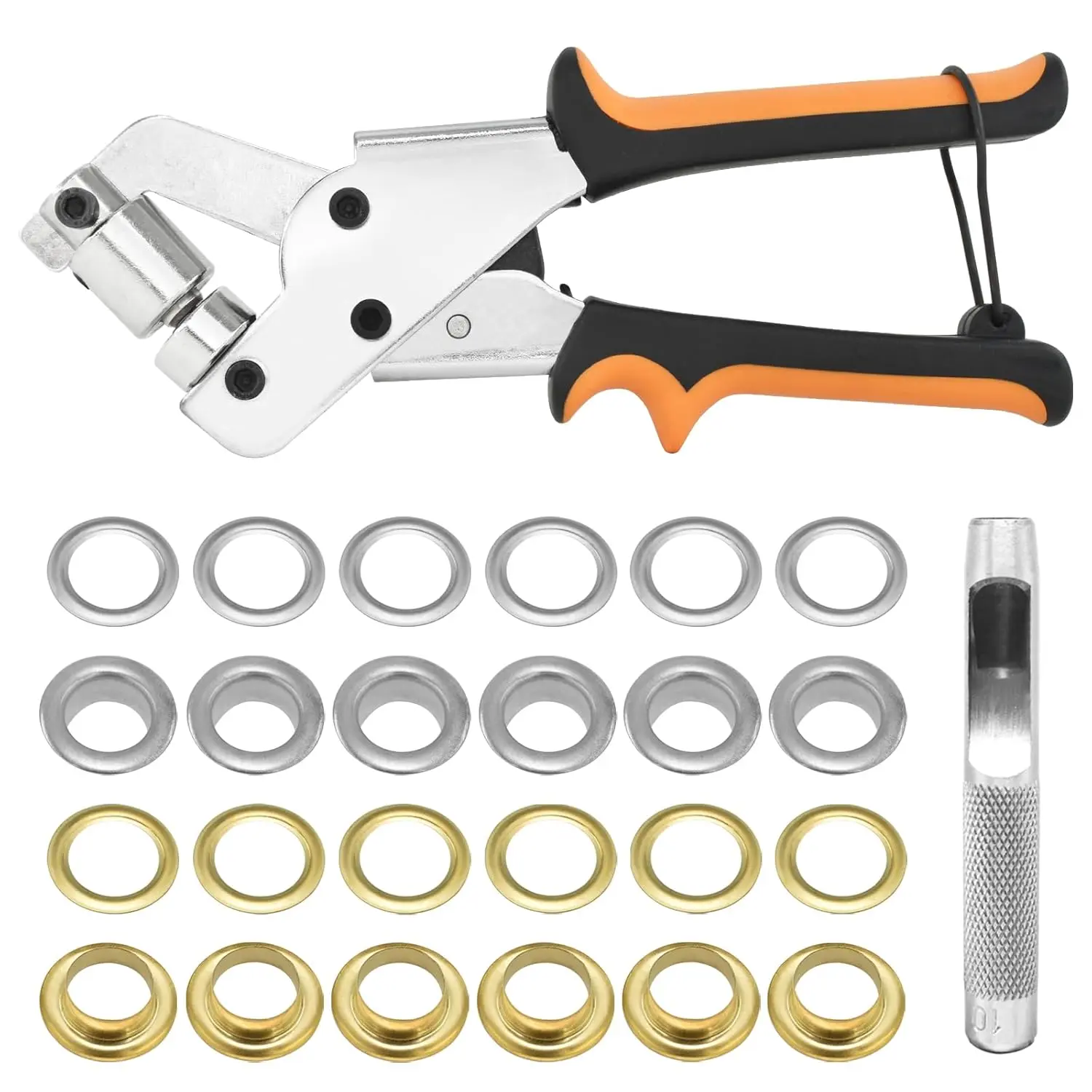 3/8 Inch 10mm Grommet Tool Kit Heavy Duty Handheld Grommet Press Pliers Easy and Safe to Punch Eyelet Hole Eyelet Plier with 500pcs Golden Grommets  Fabrics, Canvas, awnings New model