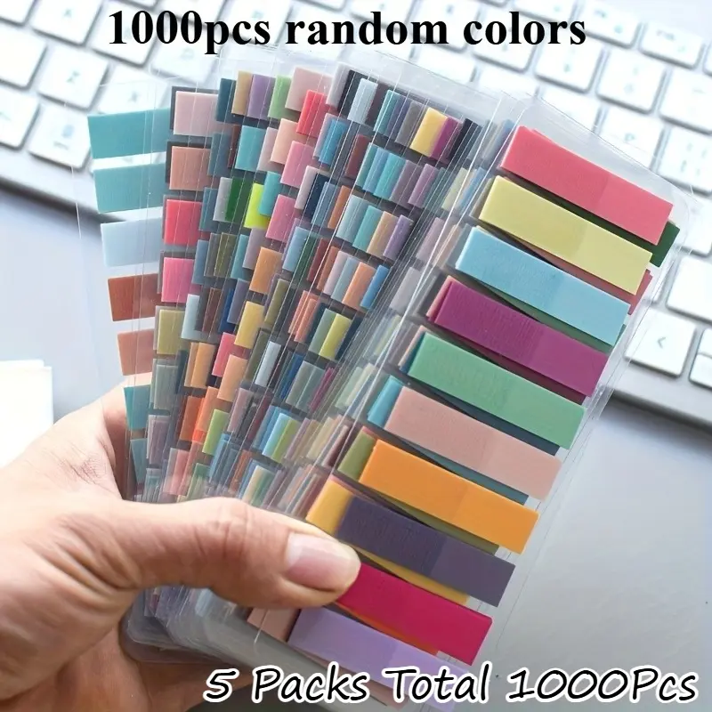5 Packs Total 1000Pcs Sticky Page Flags, 200 Tabs Per Pack 28 Random Morandi PET Transparent Reusable Index Tabs, Student Back to School Book Markers for Notebook Journal Office Document Marking Stationery Gift Bookmark