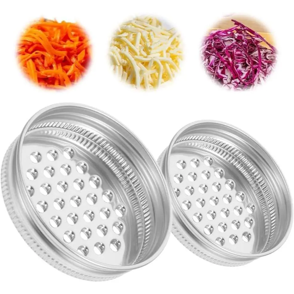 2 count Mason Jar Grater Lid - Multipurpose Cheese Grater for Wide and Narrow Mouth Jars,  Shaker Lid, Practical Stainless Steel,