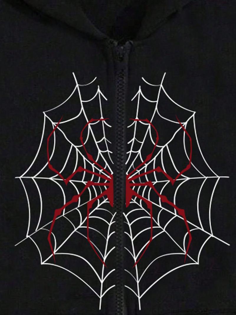 Boys' Spider Web Printed Pattern Hoodie Zipper Cardigan Sweater Hooded Sweatshirt Fleece Printed Casual Outdoor Pocket Sports Pants for Kids Ages 8-16 Years Old B2702