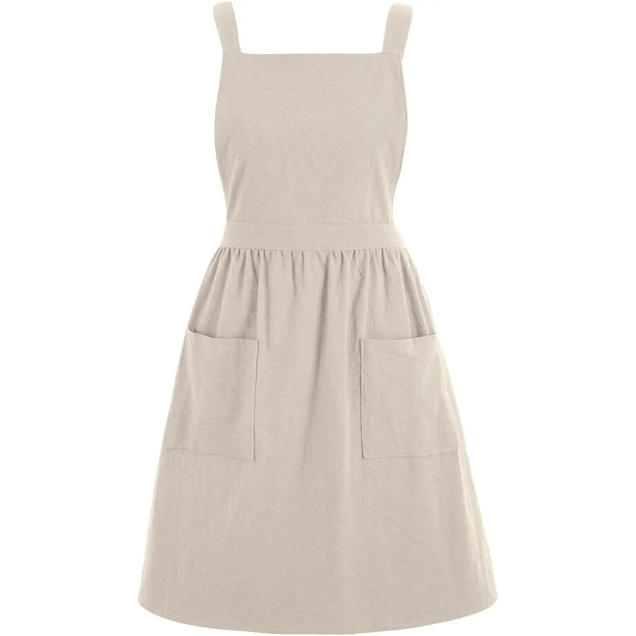 Cotton Linen Pinafore Apron Dress for Women with Pockets Cute Art Chef Aprons for Kitchen Baking Gardening Painting