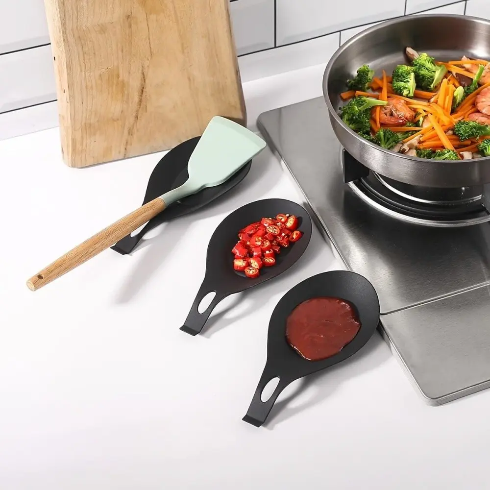 3pcs Spoon Drainer Rack, Heat-Resistant Kitchen Tool Holder, Easy-Clean Silicone Mat, Cooking Utensil Stand for Stove Countertop Tableware