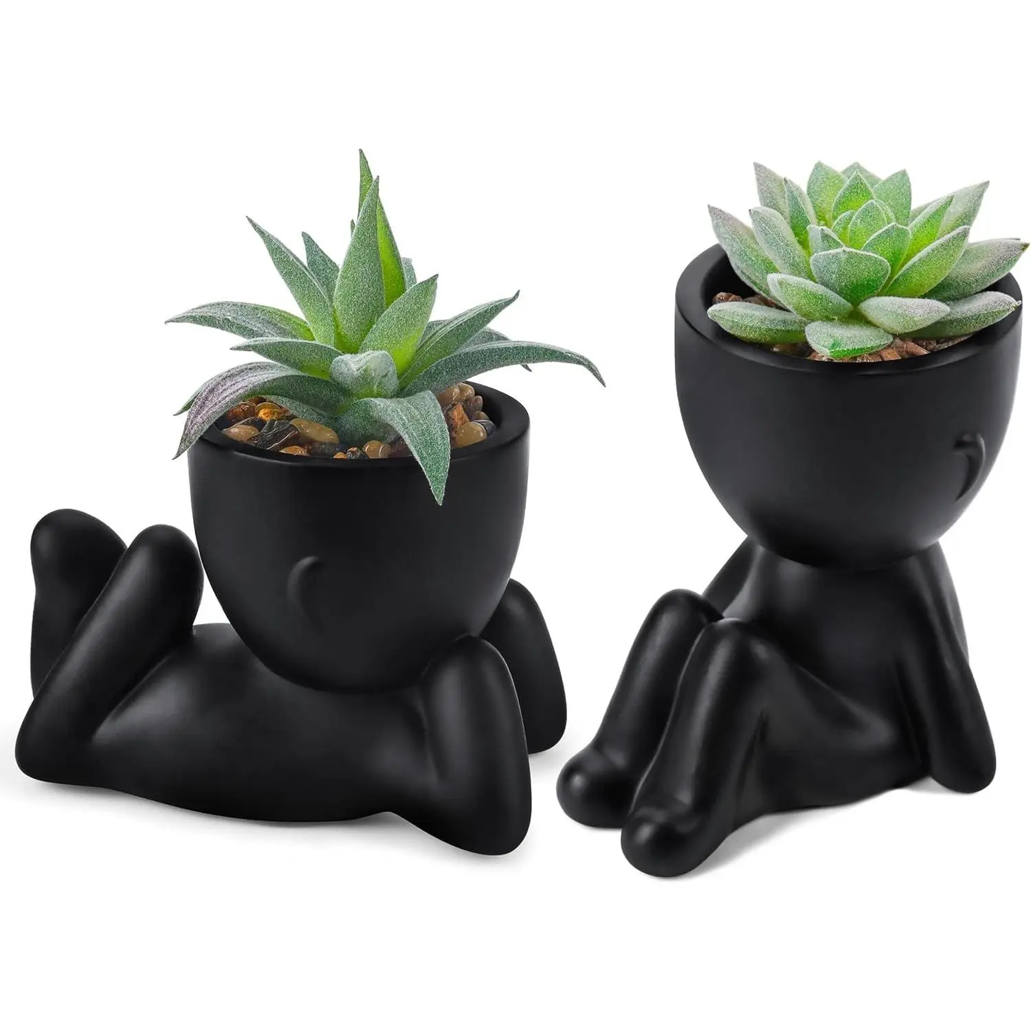 Set of 2 Fake Plants Artificial Succulent Plants for Office Desk Accessories Black Bathroom Home Room Aesthetic Decor Indoor