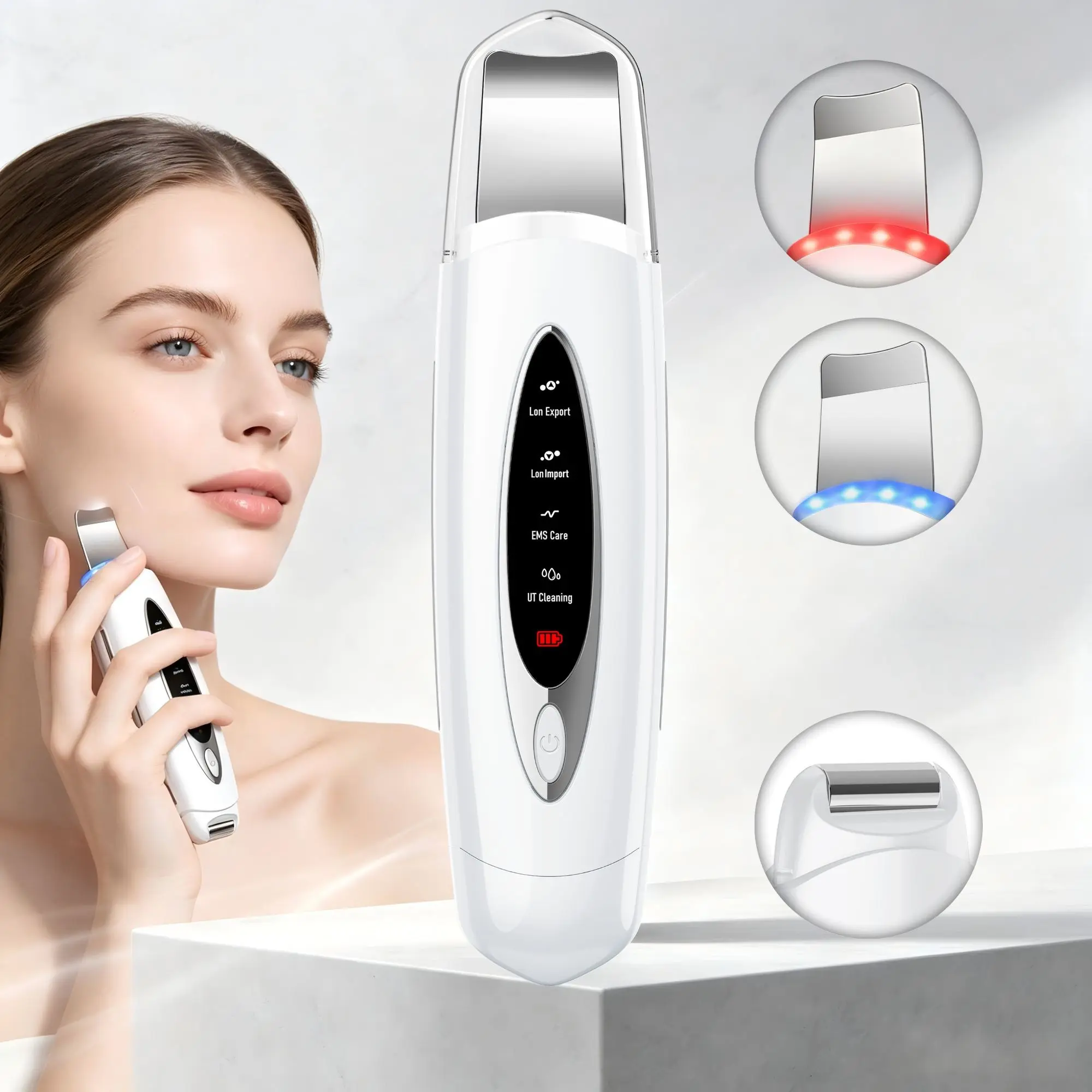 Electric Sonic Exfoliating Scraper with Massage Rollers, removing blackheads, a facial pore-cleaning tool, and a dead skin cell-removing facial cleansing device. Features a dual-head design, the perfect skincare tool for women.